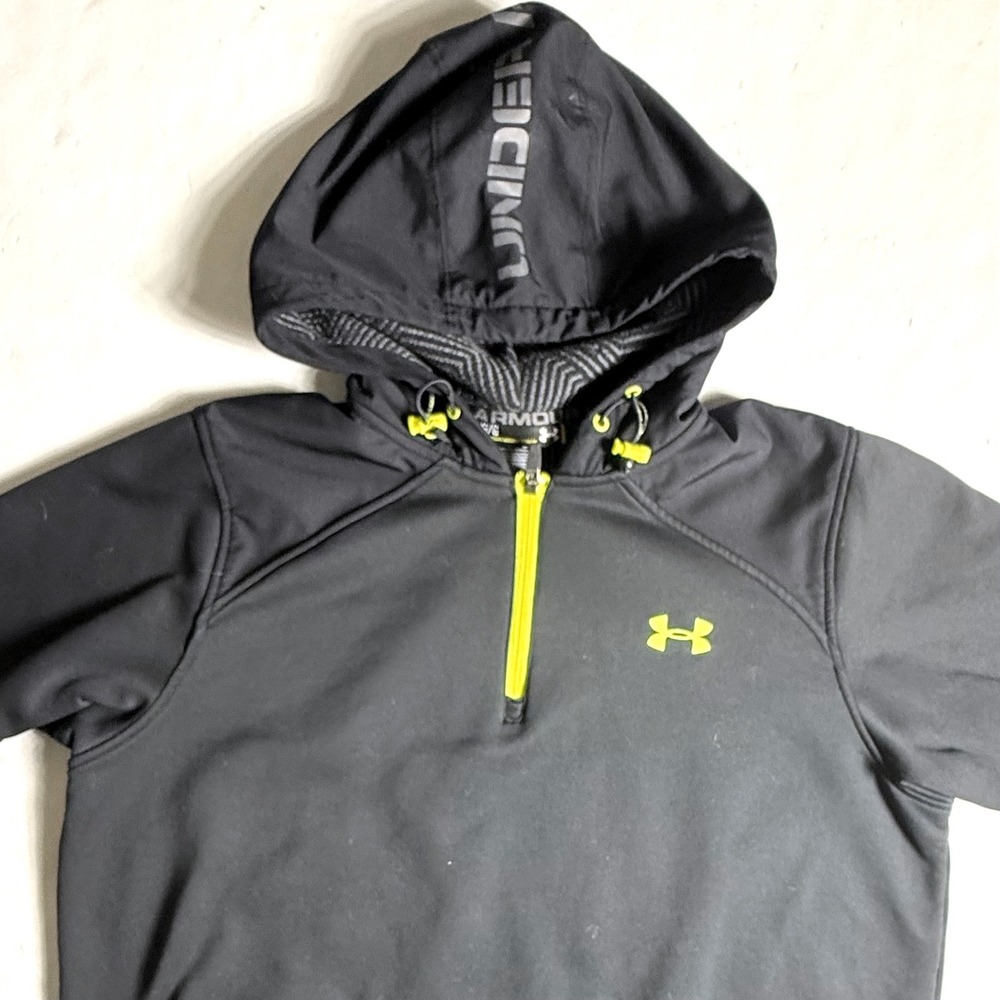 Under‎ Armour Mens Large 1/4 Zip Hoodie Storm Sweatshirt Fleece Black Neon UA